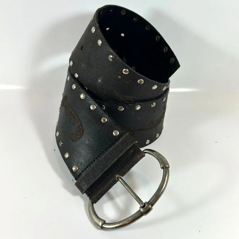 Steve Madden Brown Leather XL Studded Embroidered Belt Renaissance Fairy